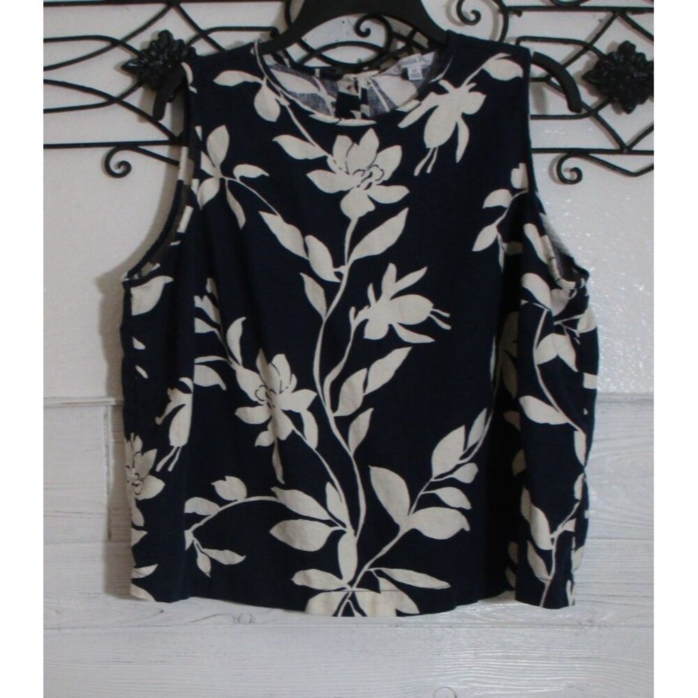Ophelia Roe Linen Blend Women's Top Size 1X Sleeveless Multicolor Floral